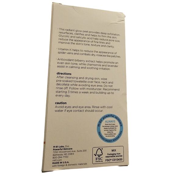 M-61 PowerGlow Peel 1 Step Exfoliating Facial Peel Glycolic 60 Treatments NIB - Picture 2 of 2